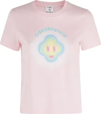 Casablanca Pink Airbrush Smiley Front-Printed Cotton T-Shirt