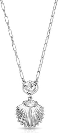 Ettika Cubic Zirconia Scallop Pendant Necklace in Silver at Nordstrom