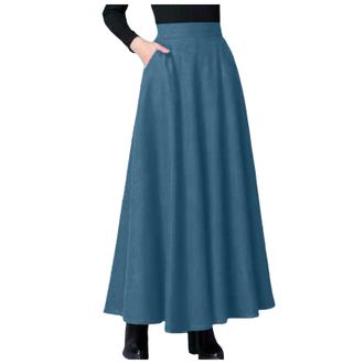 Generic Womens Vintage A-line Long Maxi Skirts Business Office Swing Pleated Flared High Waisted Skirt with Pockets Womens Renaissance Maxi Skirt Vintage Swin