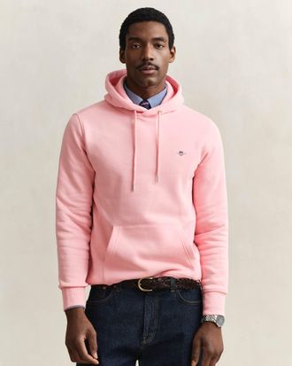 GANT Mens Regular Fit Pullover Hoodie in Light Pink Cotton - Size X-Large