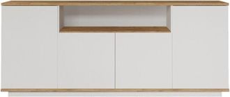 Vente-Unique Aparador 4 puertas, 1 nicho abierto en el medio decorado en madera de pino y blanco L180 cm