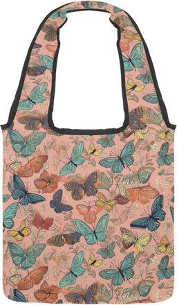 Generic Colorful Butterflies Pink Backrground Reversible Canvas Shoulder Tote - Double-Sided Print, 12oz Cotton, 27cm Drop, Fold-Flat Bag for Travel, Shopping