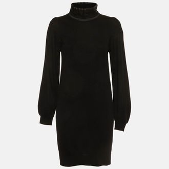 Love Moschino Black Knit Intarsia Turtle Neck Mini Dress