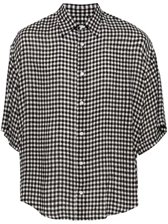 Ami gingham-check short-sleeve shirt - men - Viscose - L - Black