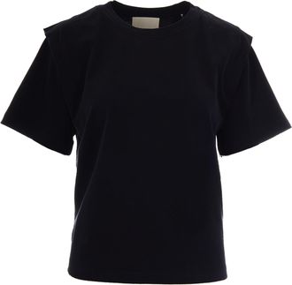 Isabel Marant Structured Black Cotton T-Shirt with Puffed Shoulders