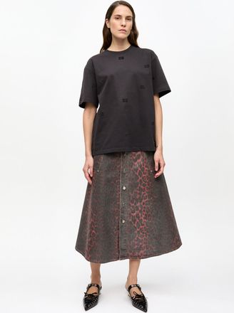 Ganni Red Leopard Foil Skirt - Size 10/12 Organic Cotton