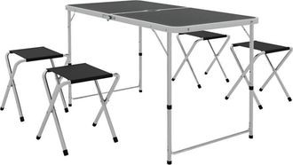 OUTSUNNY Mesa Para Camping Plegable Con Sillas Incluye 1 Mesa Para Campa&ntilde;a Con Agujero Para Sombrilla Y 4 Sillas Plegables Para P&iacute;cnic Bbq