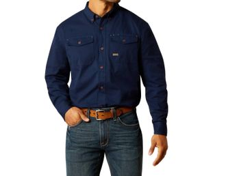 Ariat Mens Washed Twill Rebar Shirt In Navy