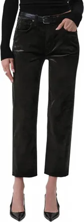 Citizens Of Humanity Delfina Velvet High-Rise Straight Leg Jeans In Olive Leaf