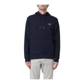 Fred Perry Hoodies, male, Blue, 2XL, Relaxed Fit Long Sleeve Hoodie with Adjustable Drawstring