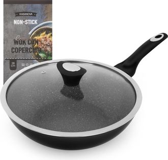 KASANOVA Wok antiaderente 28 cm Collection nera - con coperchio