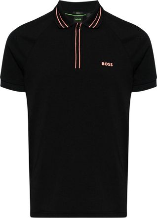 BOSS logo-print striped-trim polo shirt - men - Cotton/Elastane/Cotton/Polyester - S - Black