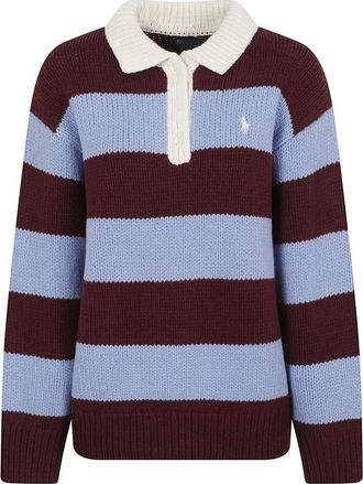 Ralph Lauren Gestreepte Wolmix Rugby Trui - Dames - Ronde hals truien - Bruin - S - Wol - Truien & Vesten