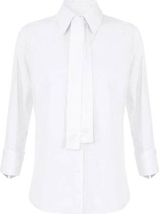 Elisabetta Franchi Overhemden, Dames, Wit, L, Katoen, Katoenen blouse met ceinturen