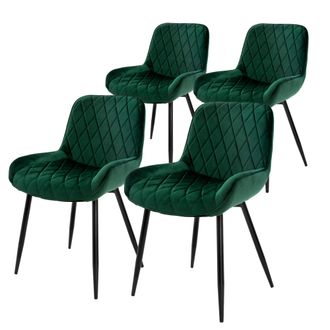 ML Design Ml-design - Set 4x Sillas De Comedor Verde Moderno 84 Cm Asiento Tapizado De Terciopelo Transpirable Y Suave Con Patas De Metal Sill&oacute;n Con Respaldo Er