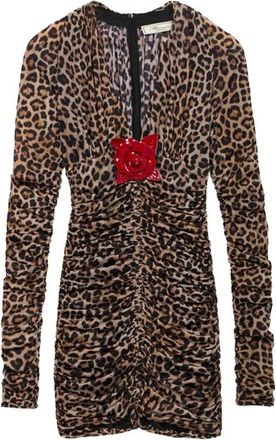 Blumarine Leopard-print Ruched Mini Dress