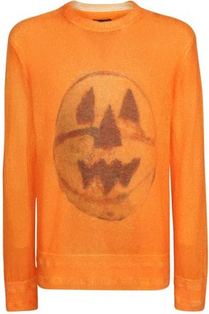 Givenchy Oranje Gebreide Kleding met Grafische Print - Heren - Ronde hals truien - Oranje - S - Katoen - Truien & Vesten