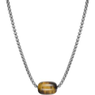 Van Heusen Mens Stainless Steel Semiprecious Stone Bead Pendant Necklace in Brown at Nordstrom Rack