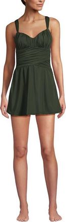 Lands End Slender Lite Sweetheart Shirred Swim Dress in Rich Olive Green at Nordstrom, Size 16