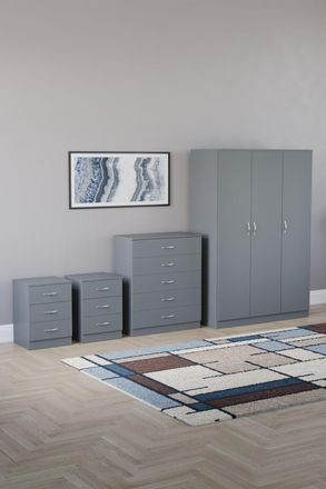 Home Discount Vida Designs 4Pc Bedroom Set 2x3Drawer Bedside, 5Drawer, 3 Dr Wardrobe in Grey