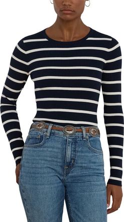 Lauren Ralph Lauren Stripe Cotton Blend Rib T-Shirt in Lauren Navy/Mascarpone Cream at Nordstrom, Size X-Small