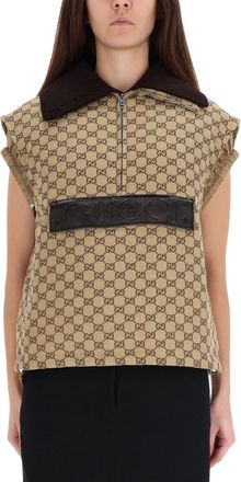 Gucci Beige Logo Shawl Collar Top
