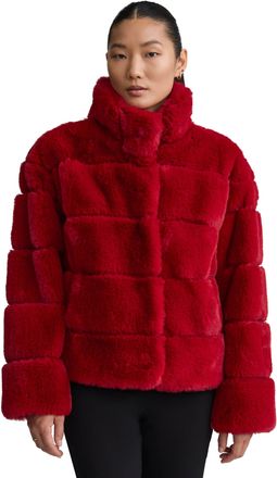 NVLT Womens Wide Stripe Faux Fur Jacket