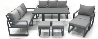 Fimous Fimous Outdoor Garden Furniture Set Aluminium Lounge Sofa Adjustable Rising Lifting Dining Table Sets with 3 Footstools Dark Grey