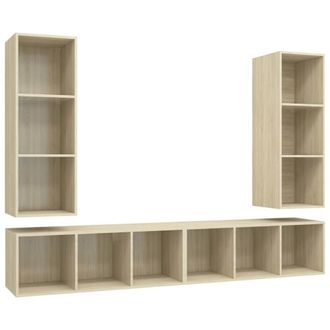 Berkfield Home Wall-mounted TV Cabinets 4 pcs Sonoma Oak Engineered Wood in Light Beige