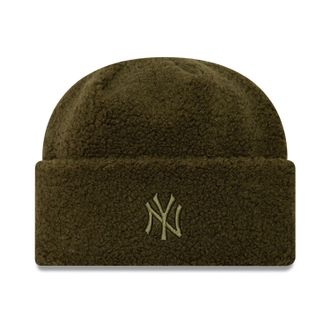 New Era Women Knit Beanie - Borg Sherpa NY Yankees Olive - One Size