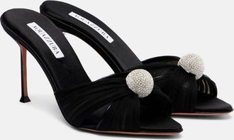 Aquazzura Mystery 85 embellished leather-trimmed satin mules