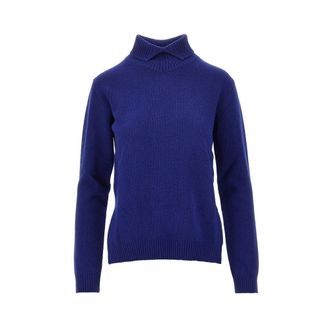 Jil Sander Wollen trui met splitkraag - Dames - Truien - Blauw - Maat: L Wol