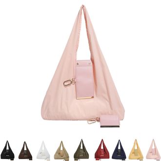 Generic Keychain Foldable Tote Bag, Expandable Reusable Shopping Handbag, Multi-Functional Compact Pocket Bag Large Capacity (1, Pink)