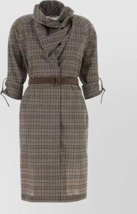 Burberry virgin wool check shawl collar knee-length dress