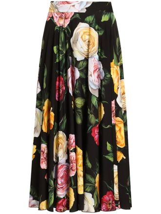 Dolce & Gabbana Charmeuse midi-rok met bloemenprint - Zwart