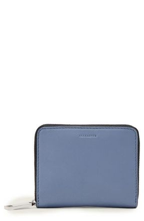 AllSaints Lena Hex Leather Zip Wallet in Sea Blue at Nordstrom