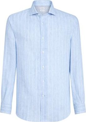 Brunello Cucinelli Chalk stripe shirt in Azure at Nordstrom, Size Xxx-Large Eu
