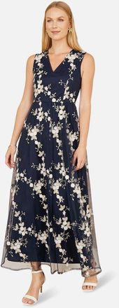 Yumi Mesh Embroidered Maxi Dress in Navy at Nordstrom, Size 10