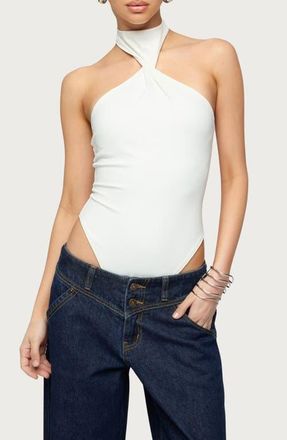 Edikted Jimana Halter Neck Bodysuit in White at Nordstrom, Size X-Small