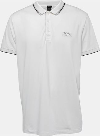 HUGO BOSS Boss By Hugo Boss White Logo Embroidered Knit Regular Fit Polo T-Shirt