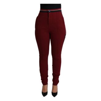 Dolce & Gabbana High-Waist Embroidered Red Skinny Trousers