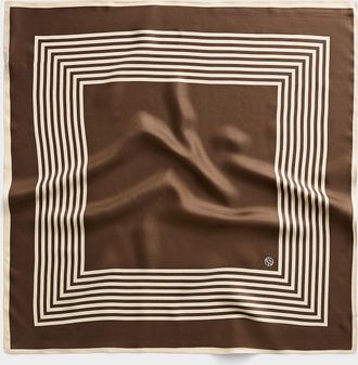 lescarf Womens Striped mocha pure silk square scarf