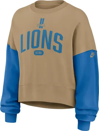 Nike Detroit Lions Rewind Nike Womens NFL Pullover Crew in Brown | 01D70EZU9SV-ZKC
