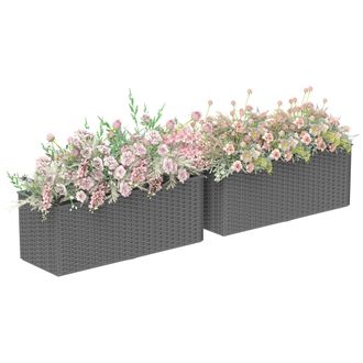 OUTSUNNY Set Of 2 Hanging Flower Boxes - 50 Cm Long - Rattan Look - Grey | TJ Hughes