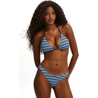 Cotton On Womens String Triangle Bikini Top in Ella Stripe Rib Navy at Nordstrom, Size X-Large