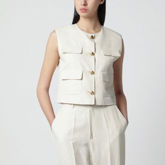 P.A.R.O.S.H. Sand-colored linen-blend waistcoat