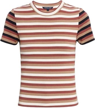 Veronica Beard Womens Pruitt Short Sleeve Tee, Malt/Red Oak/Dove