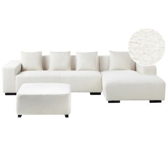 Beliani Beliani - Sof&aacute; Esquinero En Forma De L Con Cojines 4 Plazas De Boucl&eacute; Con Otomana Blanco Izquierdo Lungo
