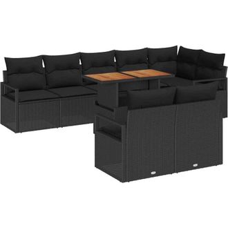 vidaXL Conjunto De Sof&aacute; De Jard&iacute;n 9 Pcs Negro Polirat&aacute;n