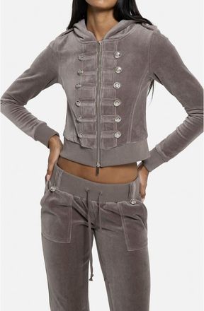 Jaded London Mini Monster Velour Military Hoodie in Brown at Nordstrom, Size 12